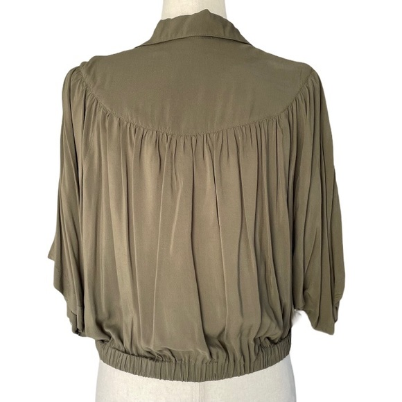 Free People olive-green, tie-waist blouse; sz: SM - Picture 2 of 3